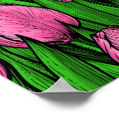 Roze tulpen met groene bladeren poster (Hoek)