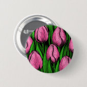 Roze tulpen met groene bladeren ronde button 5,7 cm (Voorkant /achterkant)