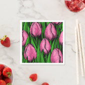 Roze tulpen met groene bladeren servet (Insitu)