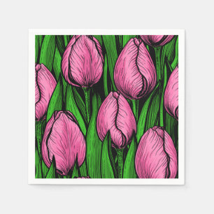 Roze tulpen met groene bladeren servet