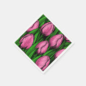 Roze tulpen met groene bladeren servet (Hoek)