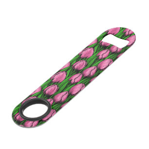 Roze tulpen met groene bladeren speed flessenopener