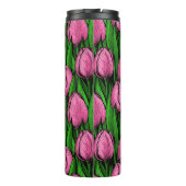 Roze tulpen met groene bladeren thermosbeker (Achterkant)