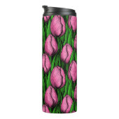 Roze tulpen met groene bladeren thermosbeker (Geroteerd rechts)
