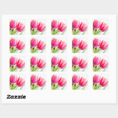 Roze tulpen met groene bladeren vierkante sticker (Vel)