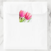 Roze tulpen met groene bladeren vierkante sticker (Tas)