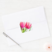 Roze tulpen met groene bladeren vierkante sticker (Envelop)