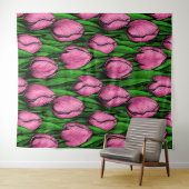 Roze tulpen met groene bladeren wandkleed (In Situ (horizontaal))