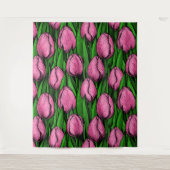 Roze tulpen met groene bladeren wandkleed (Voorkant)