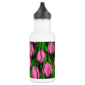 Roze tulpen met groene bladeren waterfles (Rechts)