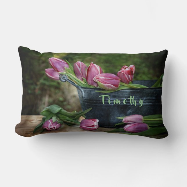 Roze tulpen met namen kussen (Voorkant)