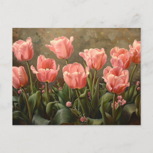Roze Tulpen Mooie Bloemenolieverfschilderij Briefkaart