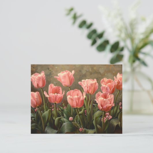 Roze Tulpen Mooie Bloemenolieverfschilderij Briefkaart (Staand voorkant)