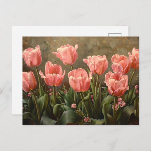 Roze Tulpen Mooie Bloemenolieverfschilderij Briefkaart (Voorkant / Achterkant)