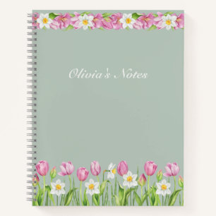 Roze tulpen & narcissen lente bloemen notitieboek
