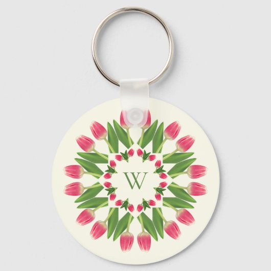 Roze tulpen op de ivoren Sleutelhanger (Voorkant)