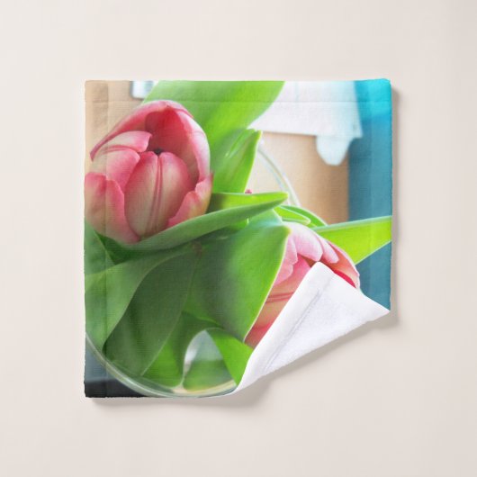 Roze tulpen op een handdoekset bad handdoek (Wasdoekje)