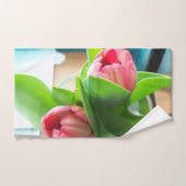 Roze tulpen op een handdoekset bad handdoek (Handdoek)