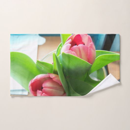 Roze tulpen op een handdoekset bad handdoek (Handdoek)