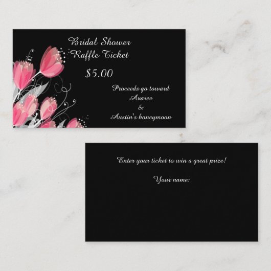 Roze tulpen op zwart informatiekaartje (Voorkant / Achterkant)