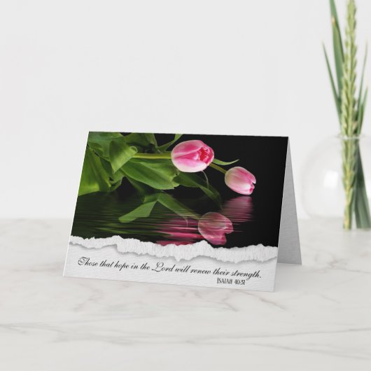 Roze tulpen op zwarte bijbelkaart kaart (Voorkant)