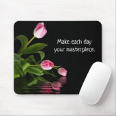 roze tulpen op zwarte inspiratie muismat (Met muis)