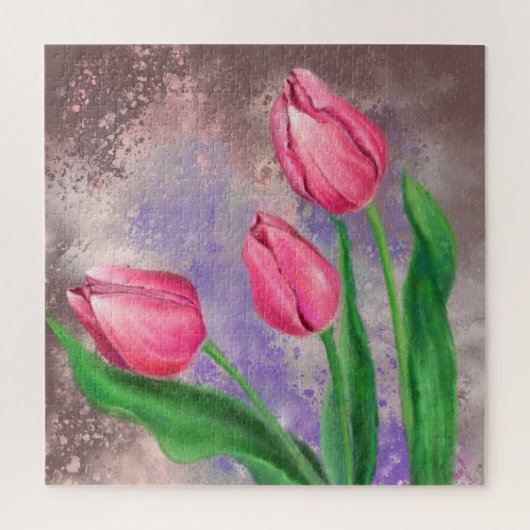 Roze tulpen Puzzle - Schilderen Legpuzzel (Verticaal)