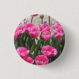 Roze tulpen ronde button 3,2 cm