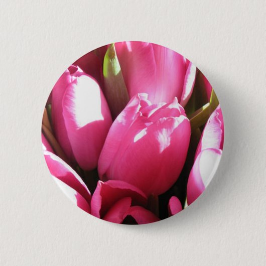 Roze tulpen ronde button 5,7 cm (Voorkant)