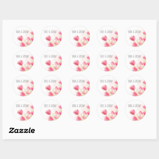 Roze tulpen ronde sticker (Vel)