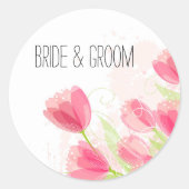 Roze tulpen ronde sticker (Voorkant)