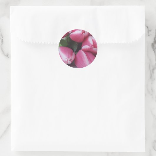 Roze tulpen ronde sticker (Tas)