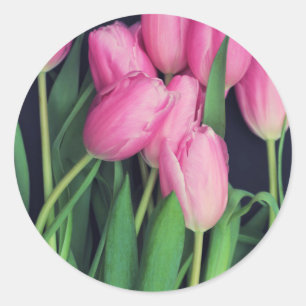 Roze tulpen ronde sticker
