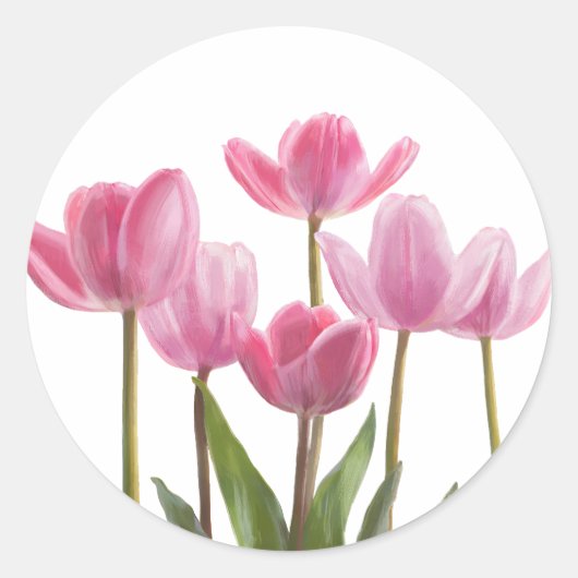 Roze tulpen ronde sticker (Voorkant)