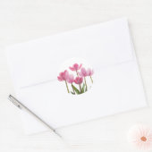 Roze tulpen ronde sticker (Envelop)