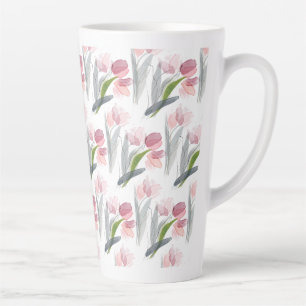 Roze Tulpen Salie Groene Grijze Bladeren Wit Latte Mok