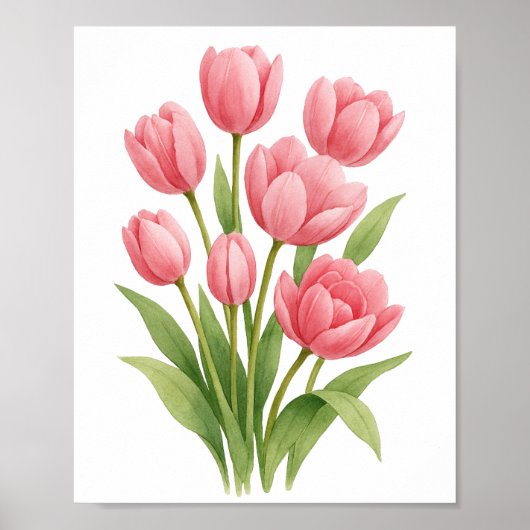 Roze Tulpen Schilderen Bloemen Wall Art Decor Poster (Voorkant)