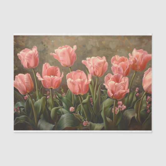 Roze Tulpen Schilderen Botanische Decoupage Tissuepapier (Voorkant)