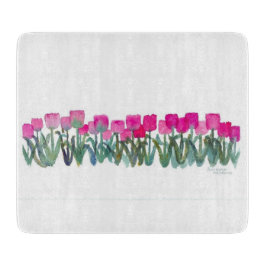 roze tulpen snijplank