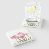 Roze Tulpen Stenen Onderzetter (Zijkant)