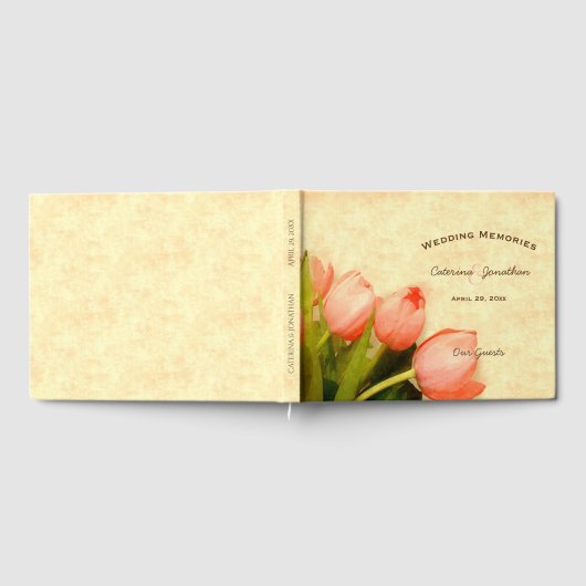 Roze tulpen trouwgasten herinneringen gastenboek (Volledig)