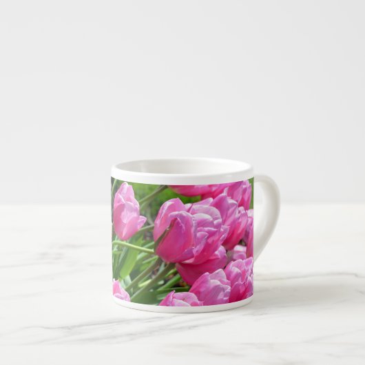 Roze tulpen van de veer espresso mok (Voorkant rechts)