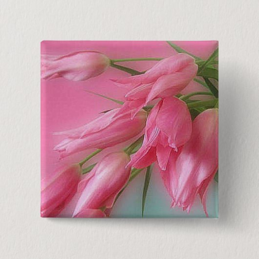 Roze tulpen vierkante button 5,1 cm (Voorkant)