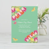 Roze Tulpen & Vlinder Moederdag Brunch Groen Kaart (Staand voorkant)