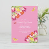 Roze Tulpen & Vlinder Moederdag Brunch Roze Kaart (Staand voorkant)