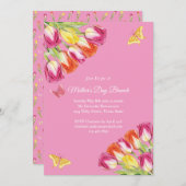 Roze Tulpen & Vlinder Moederdag Brunch Roze Kaart (Voorkant / Achterkant)