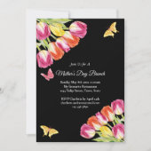 Roze Tulpen & Vlinder Moederdag Brunch Zwart Kaart (Voorkant)