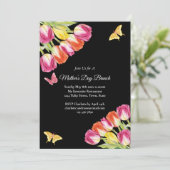 Roze Tulpen & Vlinder Moederdag Brunch Zwart Kaart (Staand voorkant)