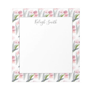 Roze tulpen watercolor bloemen lente witte notitieblok