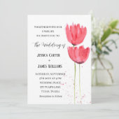 Roze Tulpen Waterverf Bloemenbruiloft Kaart (Staand voorkant)